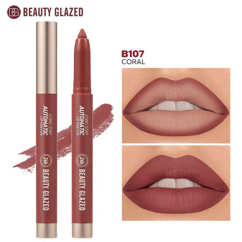 Beauty Glazed Long Stay Automatic Lip Crayon Matte Finish 107 Coral - Image 2